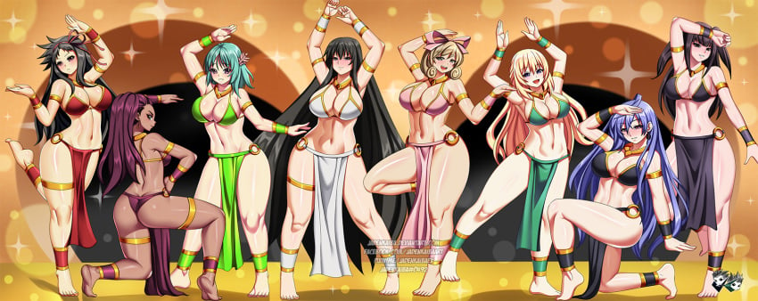 6+girls 8girls anklet ass ayame_(senran_kagura) barefoot bashou_(senran_kagura) belly_dancer belly_dancer_outfit black_hair blonde_hair blue_hair bracelet bubble_butt cleavage crossover curvy dancer dancer_outfit dancing dark-skinned_female dark_skin female female_only fire_emblem fire_emblem:_three_houses fire_emblem_awakening harem harem_girl harem_outfit haruka_(senran_kagura) huge_breasts iris_heart jadenkaiba kagura_(senran_kagura) large_breasts light_brown_hair loincloth long_hair looking_at_viewer multiple_girls neptunia_(series) nintendo pelvic_curtain petra_macneary purple_hair senran_kagura short_hair standing_on_one_leg teal_hair tharja_(fire_emblem) thick_thighs vert voluptuous