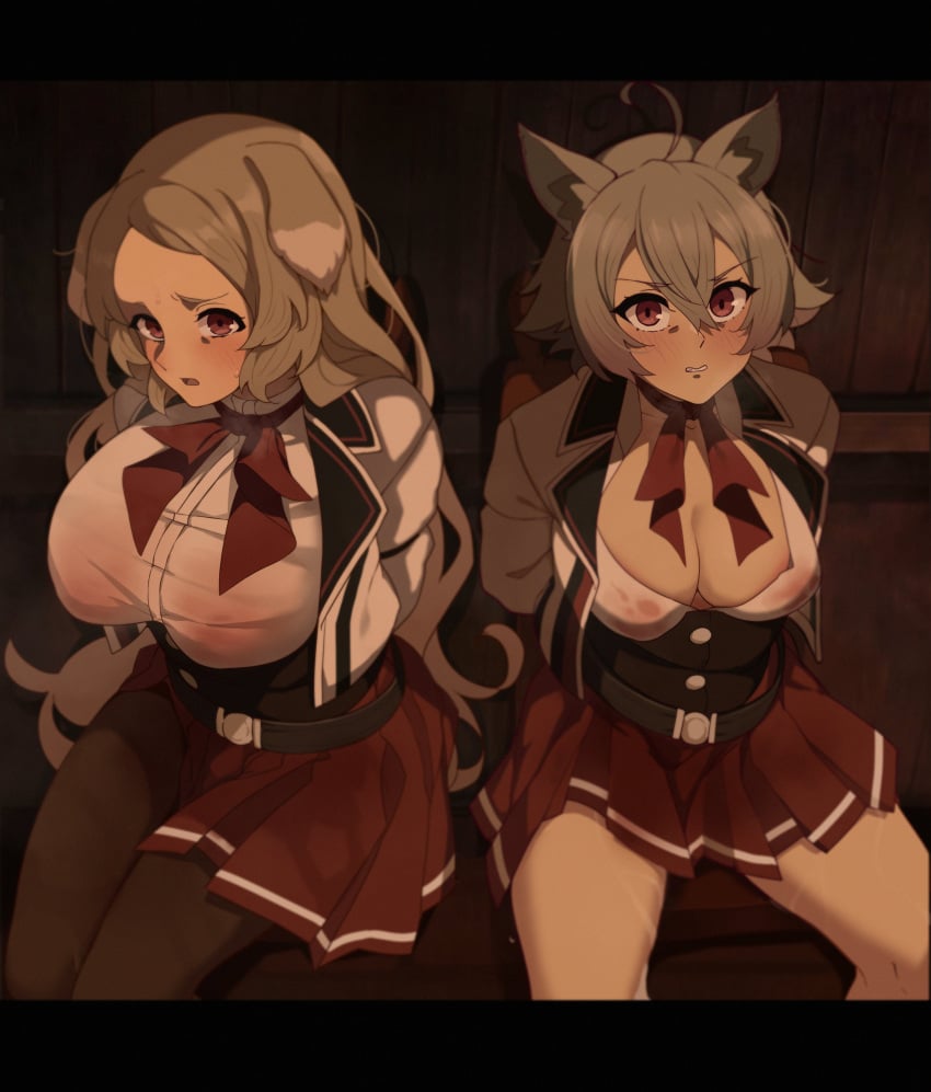 2girls animal_ears grey_fur grey_hair linia_dedoldia long_hair multiple_girls mushoku_tensei mushoku_tensei:_isekai_ittara_honki_dasu pursena_adoldia red_eyes todding