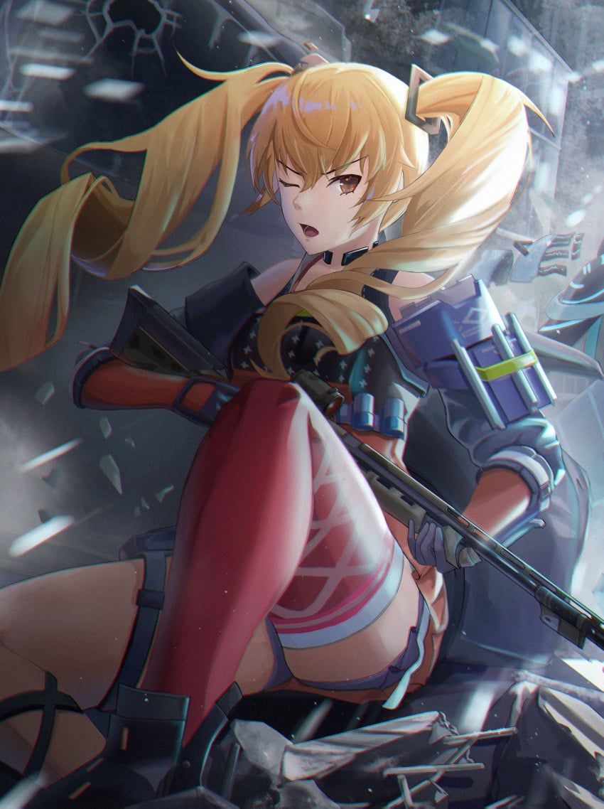 blonde_hair female female_only fenny_golden pigtails shotgun snowbreak:_containment_zone tagme upskirt