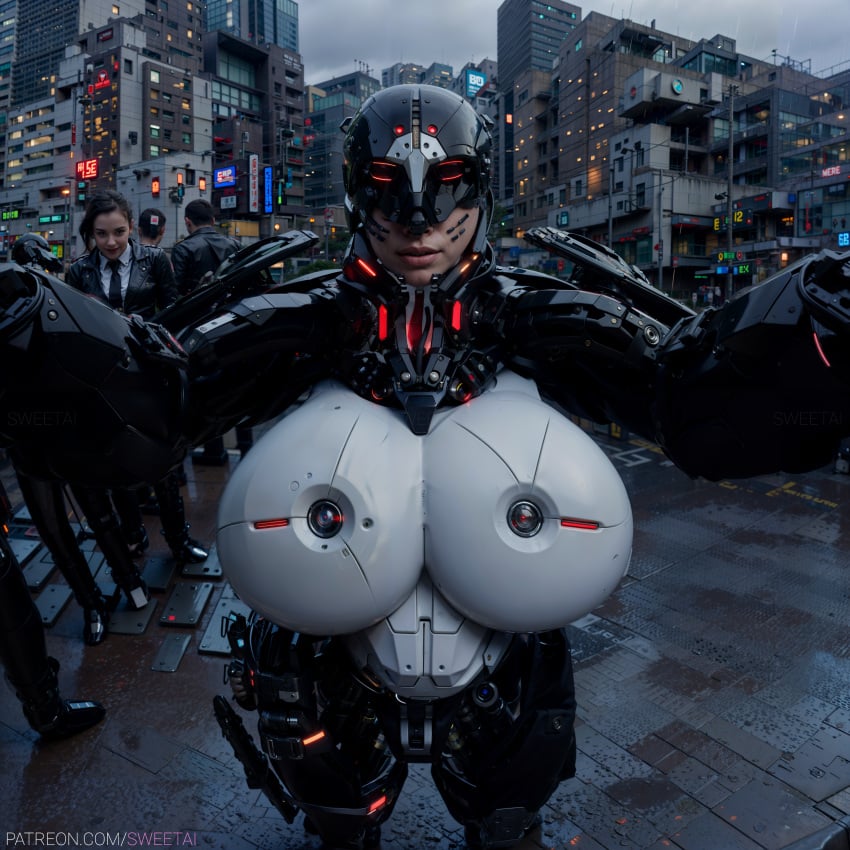 1female ai_generated armor female female_only helmet looking_at_viewer outdoors outside photorealistic plump police policewoman pov pov_eye_contact raining self_upload shiny_armor smile smiling_at_viewer solo_female solo_focus stable_diffusion sweetai thick_legs thick_thighs wet_floor