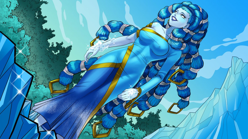 artist_request blue_eyes blue_hair blue_skin blue_skinned_female braided_hair crown final_fantasy final_fantasy_x hentai_heroes hentai_heroes_character high_heels hymevarta ice ice_queen_(final_fantasy) shiva_(final_fantasy) tagme