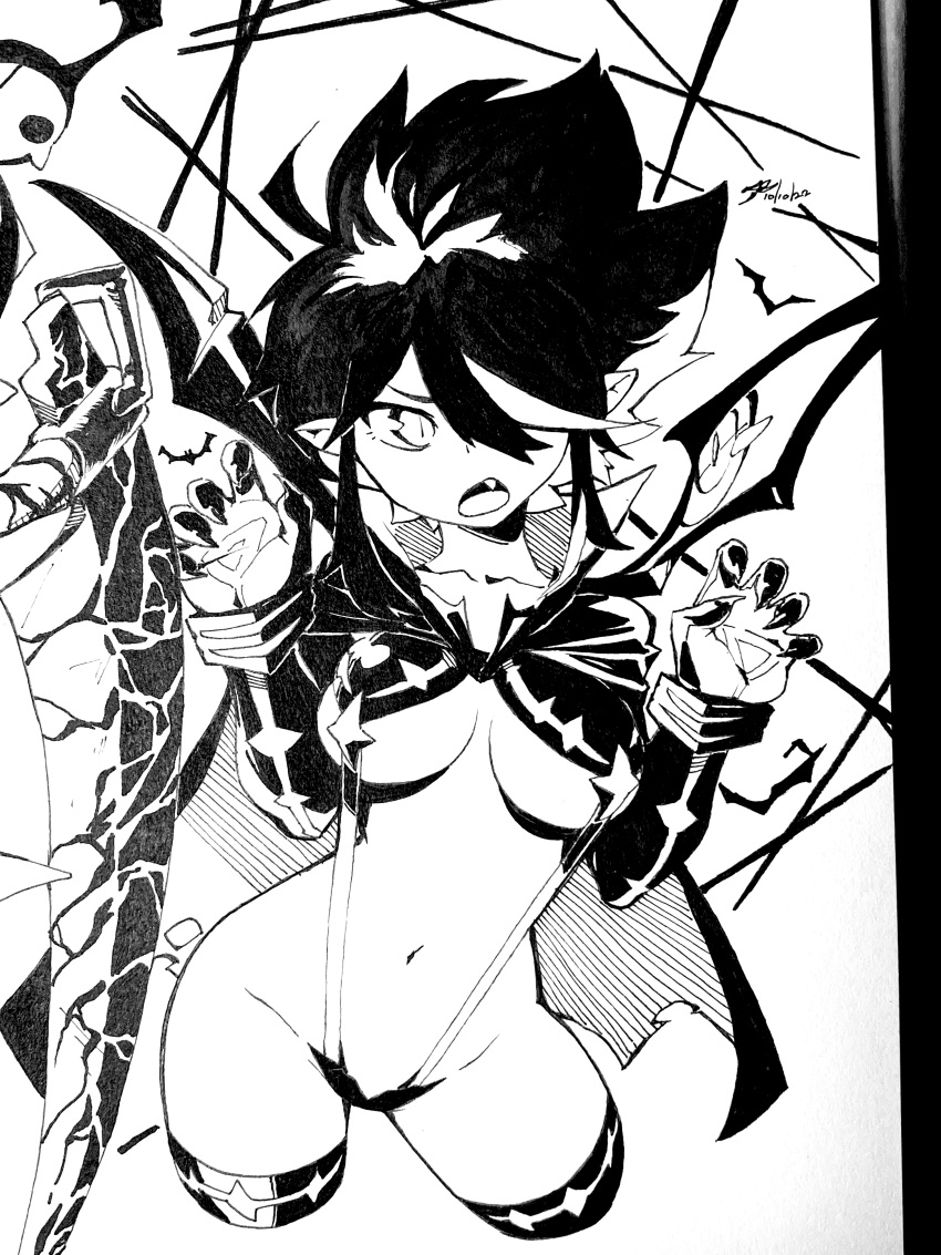 1girls aetherion_art black_and_white female female_only halloween kill_la_kill line_art matoi_ryuuko monochrome senketsu skimpy_costume solo