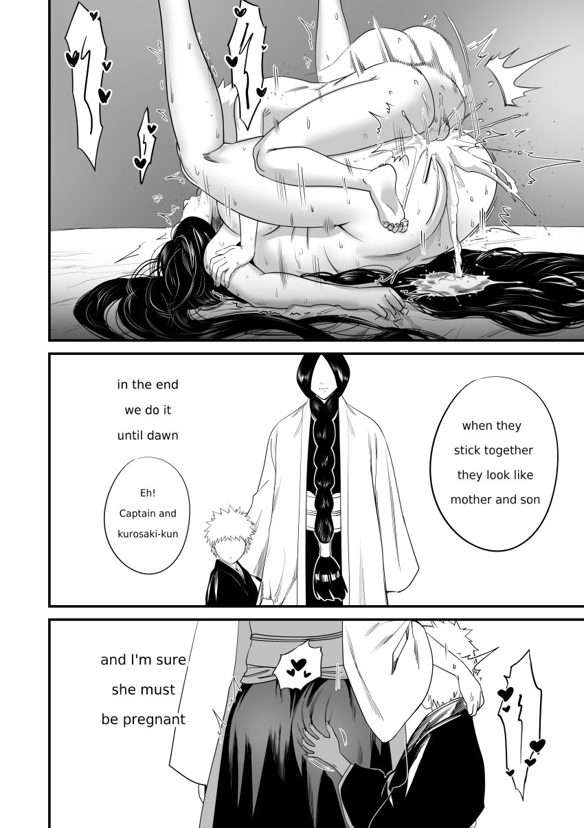 1boy 1girls age_difference ass ass_grab before_and_after big_breasts bleach bleach:_the_thousand-year_blood_war breasts comic dialogue english_text eyeless_male female fucked_senseless fucked_silly grabbing grabbing_from_behind hug huge_breasts ichigo_kurosaki impregnation_risk long_hair male mating_press mature mature_female milf missionary missionary_position moaning mon_smoothcent monochrome older_male older_woman_and_younger_boy short_hair small_dom_big_sub speech_bubble stealth stealth_ass_grab story text unohana_retsu unohana_yachiru very_long_hair voluptuous younger_male