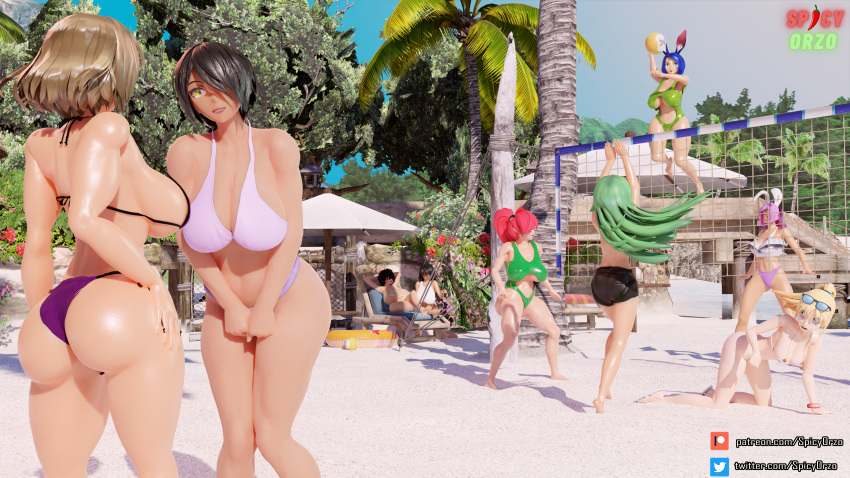 2023 6+girls ass beach bikini black_hair blender blender_cycles blonde_hair blue_hair breasts bunny_ears chie_(misterorzo) emma_lange female female_only goth goth_girl green_hair huge_ass huge_breasts izumi_shimizu kari_(kntomoka) misterorzo nora_(shiviepop) original pink_hair ponytail rabbit_ears red_hair sara_naomi_scarlet setsuna_(bluerabbit10) sonia_maxine_scarlet spicyorzo thick_thighs vaki_velho volleyball volleyball_net