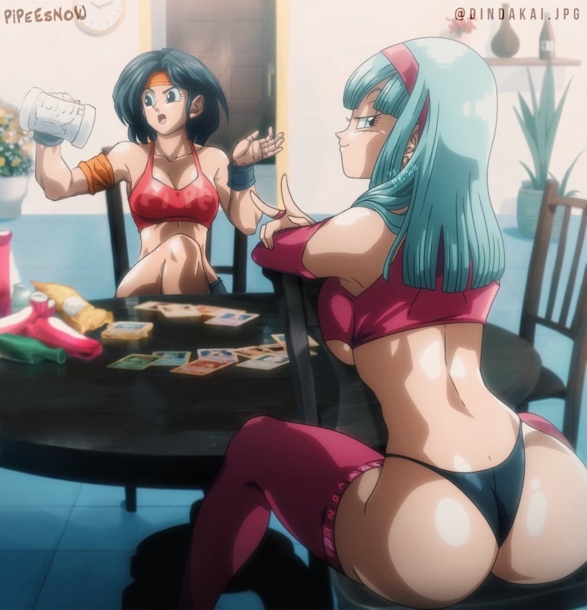 2girls aged_up ass big_ass big_breasts black_hair blue_hair bra bra_(dragon_ball) bra_briefs breasts dat_ass dindakai dragon_ball dragon_ball_gt female female_only female_saiyan huge_ass hyperbolic_time_chamber large_ass large_breasts looking_at_viewer looking_back pan_(dragon_ball) panties post-timeskip relaxing saiyan sports_bra tagme underwear