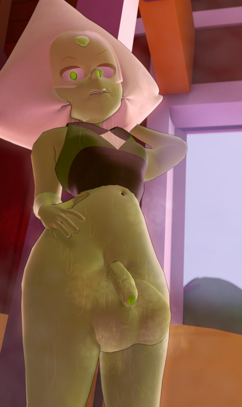 3d 3d_(artwork) ballsack barn big_balls bottomless crystal_gem foreskin futanari gem_(species) green_eyes green_skin lewdwithlogan looking_at_viewer looking_down musk musk_clouds musky musky_balls musky_cock peridot_(steven_universe) sfm small_penis source_filmmaker steven_universe sweat sweating sweaty sweaty_balls sweaty_body topwear topwear_only