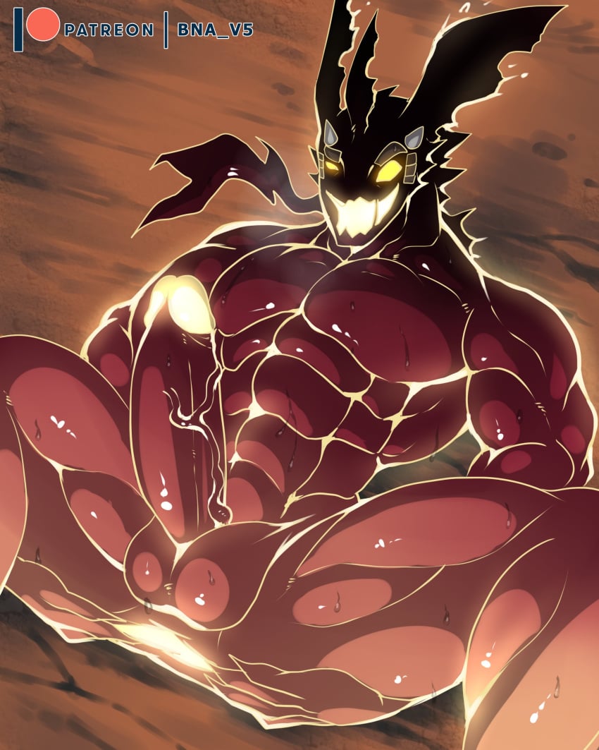 balls bara bna_v5 boner erection guilty_gear male male_only muscles muscular nude penis sol_badguy sol_badguy_(dragon_install) solo solo_male spread_legs sweat sweating