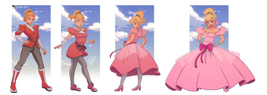 1girls 2020s 2023 adora artist_name back_view ball_gown blonde_female blonde_hair blush boots bow breast_expansion breasts charlotte_la_bouff charlotte_la_bouff_(cosplay) cleavage cloud clouds commission cosplay crossover disney dress earrings expansion eyeshadow female female_only feminization fokk3rs gloves grey_eyes grey_pants hi_res high_heels light-skinned_female light_skin lipstick long_dress looking_at_viewer looking_down makeup pants pink_blush pink_bow pink_dress pink_eyeshadow pink_high_heels pink_lips pink_lipstick pink_ribbon pink_theme princess princessification puffy_sleeves red_boots red_dress ribbon she-ra_and_the_princesses_of_power shirt sky sky_background smile smiling smiling_at_viewer solo standing surprised the_princess_and_the_frog tiara tights tomboy transformation transformation_sequence watermark white_shirt white_tights