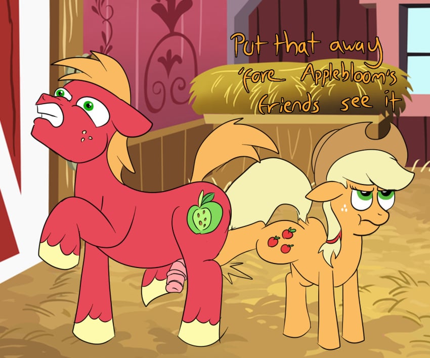 animal_genitalia animal_penis applejack_(mlp) ballbusting barn big_macintosh_(mlp) blonde_hair blonde_mane brother_(lore) brother_and_sister_(lore) buttsaucer clothing cock_and_ball_torture cowboy_hat cutie_mark dialogue dock duo earth_pony english_text equid equine equine_genitalia equine_penis female freckles friendship_is_magic fur genital_torture genitals green_eyes hair hasbro hat hay headgear headwear hi_res hooves horse kick male mammal mane my_little_pony nutshot nuttyhoof orange_body orange_fur penis pony red_body red_fur sibling_(lore) sister_(lore) tail teeth text toony yellow_tail