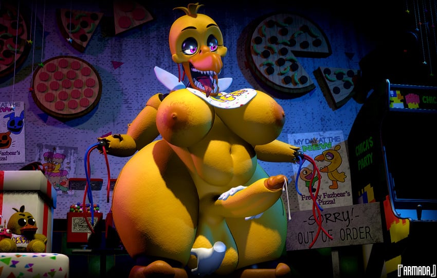 3d 3d_(artwork) animatronic armada_(artist) belly bib big_balls big_breasts big_hips big_penis big_testicles big_thighs caressing_testicles chica_(fnaf) chubby chubby_anthro chubby_futanari cum cum_drip cum_dripping cum_dripping_from_penis dripping_cum fat five_nights_at_freddy's five_nights_at_freddy's_2 fnaf futa_only futanari garry's_mod handjob hips hips_wider_than_shoulders no_hands precum purple_eyes stroking_penis thick_thighs tongue tongue_out white_hands wires withered_chica yellow_body