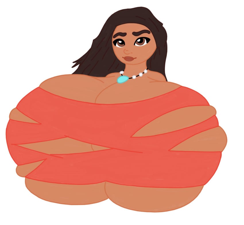 2023 big_breasts boob_window breasts_bigger_than_head bumm213 clothed disney female female_only hyper_breasts moana moana_waialiki no_bra ripped_clothing underboob