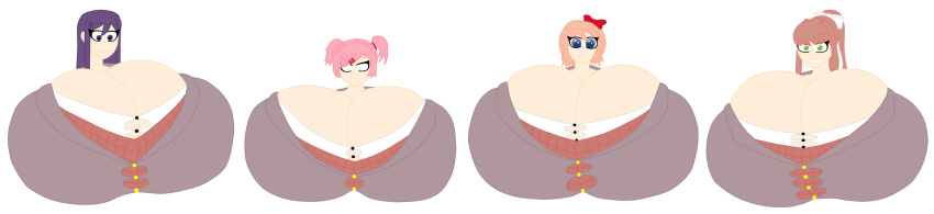 2023 4girls alternate_breast_size big_breasts boob_window breasts_bigger_than_head bumm213 clothed doki_doki_literature_club female female_only huge_breasts hyper hyper_breasts looking_at_viewer monika_(doki_doki_literature_club) multiple_girls natsuki_(doki_doki_literature_club) sayori_(doki_doki_literature_club) schoolgirl yuri_(doki_doki_literature_club)