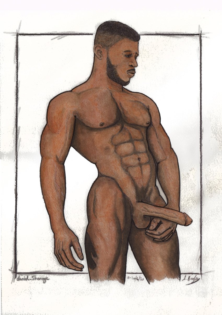 african african_male black_male circumcised circumcision_scar cock daniel_shoneye dick fitness_model gay_male hard_on male male_only melanin muscular muscular_male naked naked_male nude nude_male onlyfans_model pencil pencil_(artwork) real_person sketches_by_adab