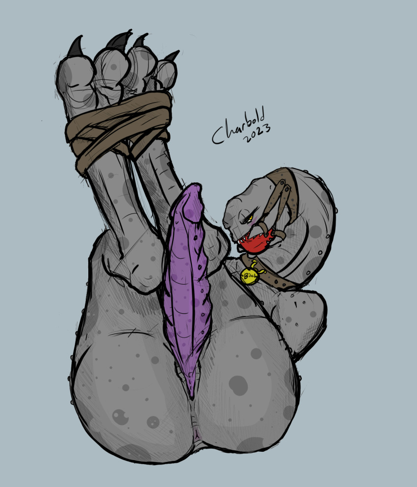 alien anus ass ball_gag bondage bound charbold collar digital_media_(artwork) erection fan_character gag genitals halo_(series) hi_res humanoid male male_only microsoft penis sangheili scalie slit solo solo_focus xbox_game_studios