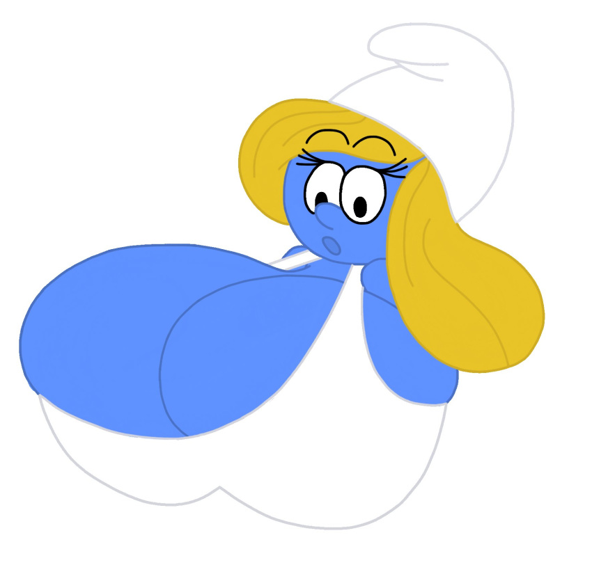 2023 big_breasts boob_window breasts_bigger_than_head bumm213 clothed female female_only huge_breasts no_bra shortstack sideboob smurfette the_smurfs