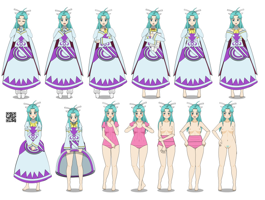 2d blue_eyes blue_hair blush camelot golden_sun kisekae mia_(golden_sun) nintendo pink_swimsuit qr_code robe spnati sprite_sheet strip_poker_night_at_the_inventory stripping swimsuit transparent_background undressing