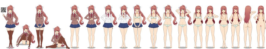 1girl 1girls breasts doki_doki_literature_club female_only female_pubic_hair kisekae looking_at_viewer monika_(doki_doki_literature_club) qr_code solo solo_female spnati sprite_sheet strip_poker_night_at_the_inventory stripping transparent_background undressed