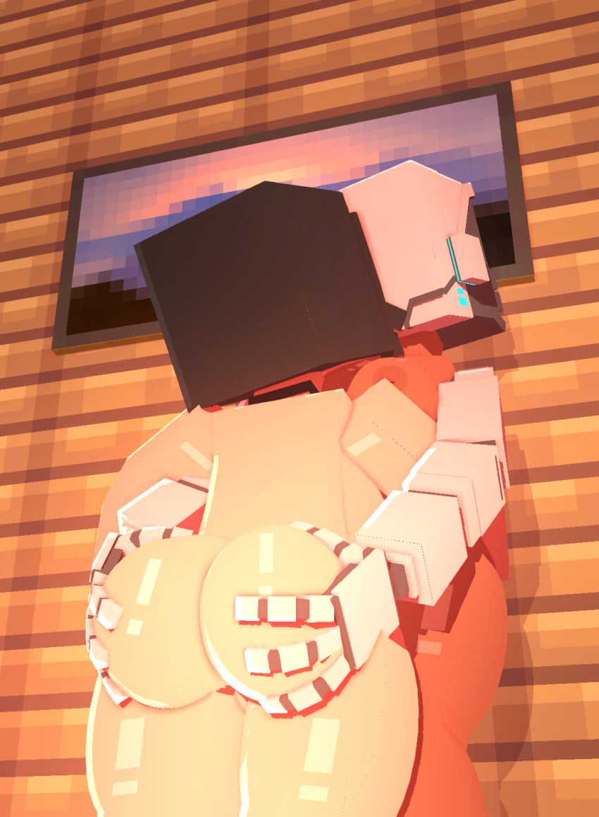 2girls 3d android ass ass_focus ass_grab bed breasts butt coresvoid curvy curvy_body curvy_female cyborg dark-skinned_female dark_skin female goth haydee haydee_(game) mine-imator minecraft oc original_character robot robot_girl shadow smooth_skin thick_thighs thighs wide_hips wooden_wall yuri
