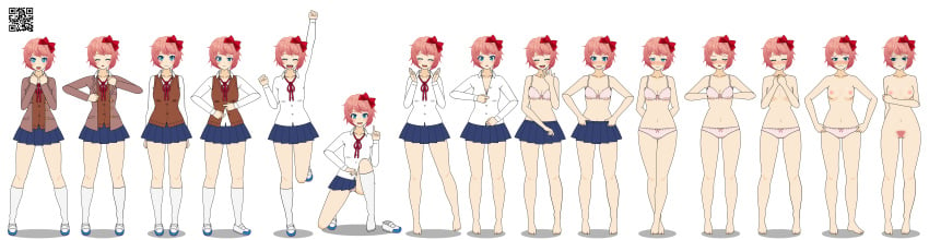 breasts doki_doki_literature_club just_sayori kisekae looking_at_viewer qr_code sayori_(doki_doki_literature_club) solo solo_female spnati sprite_sheet strip_poker_night_at_the_inventory stripping transparent_background undressed