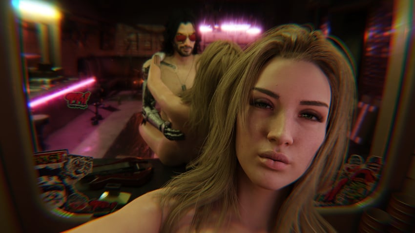 3d alt_cunningham blonde_hair cyberpunk_2077 female johnny_silverhand mafuyur34 male nude