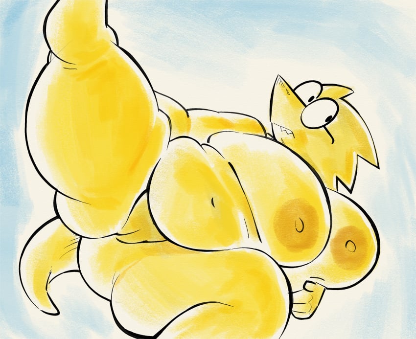 absurd_res alphys anthro areola big_areola big_breasts big_nipples breasts brown_nipples bubble_butt chubby dark_nipples dot_eyes eyewear female floppy_breasts genitals glasses hi_res huge_breasts lizard lying navel nipples non-mammal_breasts nondelismell nude on_side overweight overweight_anthro overweight_female pussy reptile scalie solo tan_areola tan_nipples thick_thighs undertale undertale_(series) yellow_body