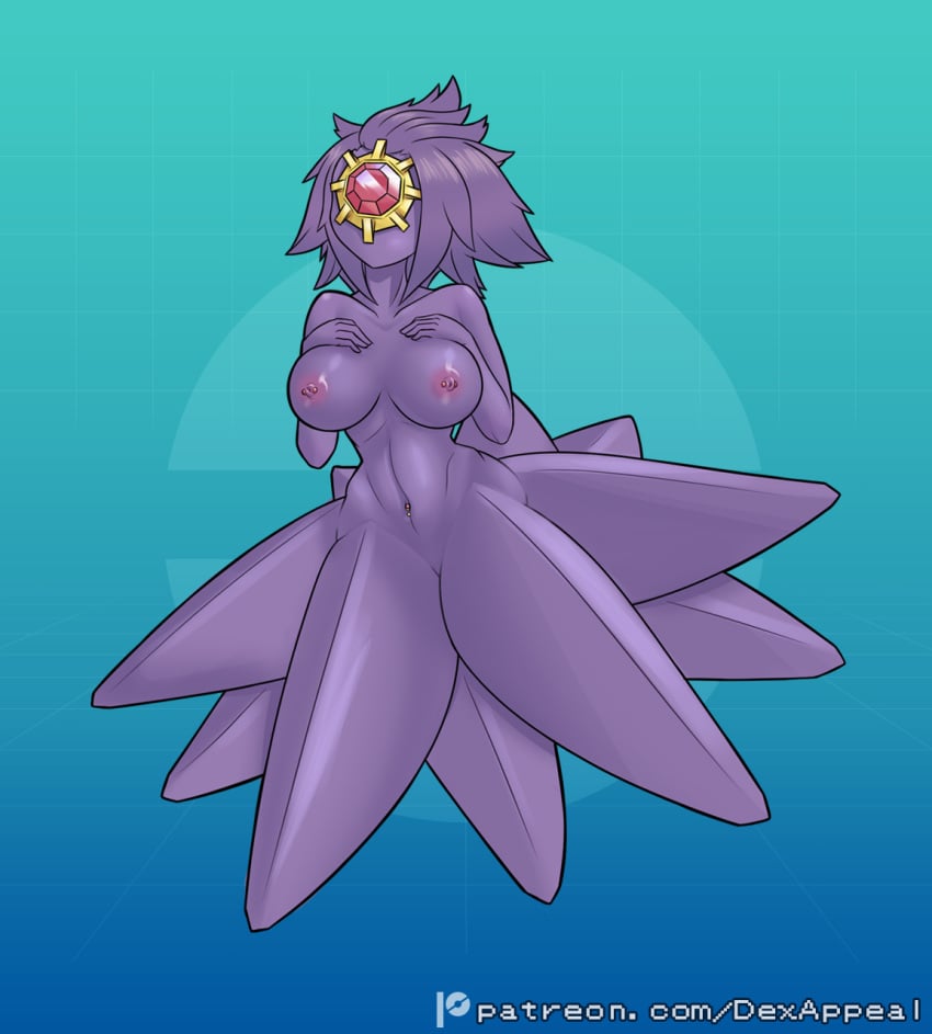 anthro anthro_only cyclops dex_appeal faceless faceless_female full_body gem monster_girl navel_piercing nintendo nipple_piercing nipples nude nude_female pokemon pokemon_(species) pokemorph purple_hair purple_skin scylla starfish starmie tentacle