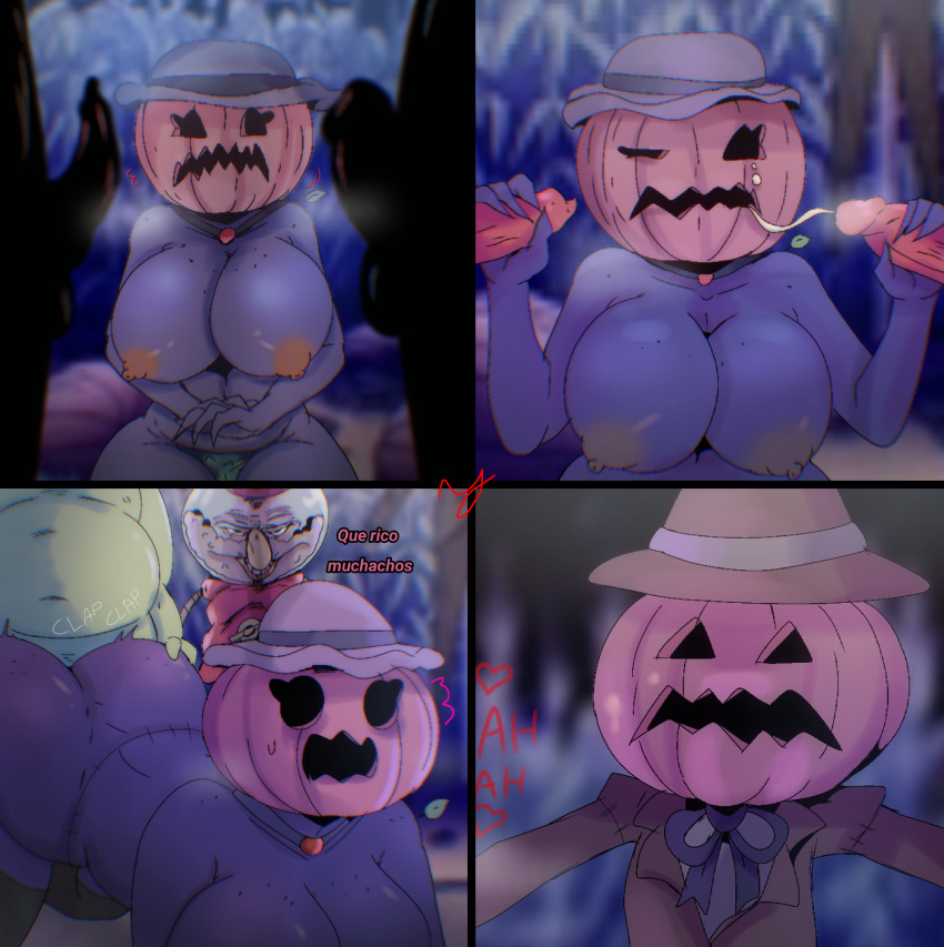 :0 anal benson black_body como_tan_muchacho creature cum cum_in_mouth female halloween huesosdry muscle_man_(regular_show) ntr penetration pumpkin pumpkin_head rape regular_show sex suprised_eyes