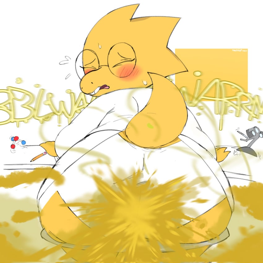 2d 2d_(artwork) alphys anthro ass big_ass big_butt big_fart blush blush_lines deltarune dinosaur excessive_fart fart fart_cloud fart_everywhere fart_fetish farting farting_at_viewer farts gassy glasses hand_on_desk huge_ass huge_butt huge_fart hyper_fart lab_coat labcoat laboratory reekdotwav scalie sitting sweat sweatdrop tail text undertale undertale_(series) underwear