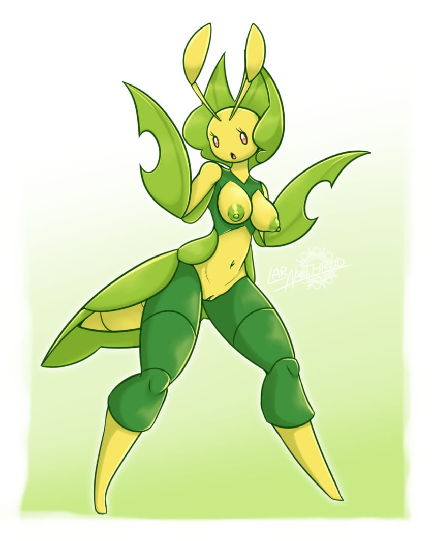 2020 animal_humanoid antennae_(anatomy) anthro anthro_only areola arthropod arthropod_abdomen arthropod_humanoid artist_logo artist_name border breasts dated elemental_creature eyelashes featureless_feet female flora_fauna generation_5_pokemon genitals glistening glistening_eyes green_areola green_background green_body green_nipples hi_res humanoid humanoid_genitalia humanoid_pussy innie_pussy insect_humanoid insects latiar leaf_(anatomy) leavanny logo navel nintendo nipples no_pupils non-mammal_breasts open_mouth pink_eyes plant pokemon pokemon_(species) puffy_areola pussy simple_background solo tongue white_border yellow_body