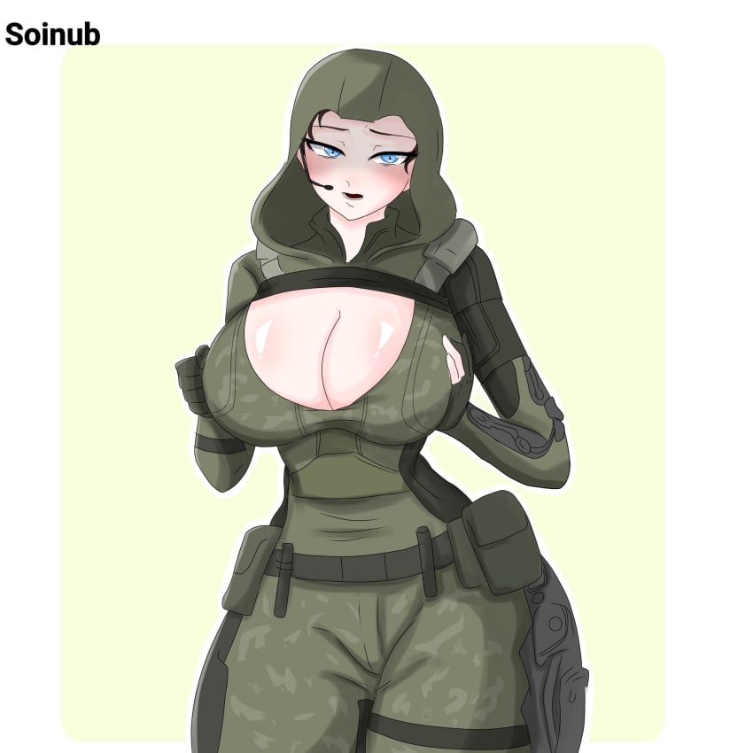 1girls blue_eyes breasts call_of_duty call_of_duty_black_ops_3 call_of_duty_black_ops_4 female female_only mostly_clothed outrider_(cod) soinub solo tagme