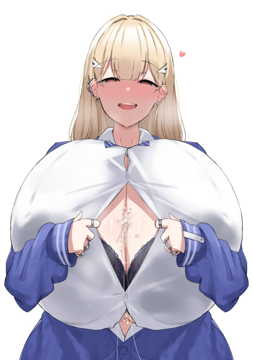 1girls 2d big_breasts blonde_hair blush breast_focus breasts cum cum_between_breasts cum_string female female_focus female_only fully_clothed giant_breasts gigantic_breasts goddess_of_victory:_nikke huge_breasts hyper hyper_breasts massive_breasts paizuri_invitation ppppriver school_uniform smile solo tia_(nikke)