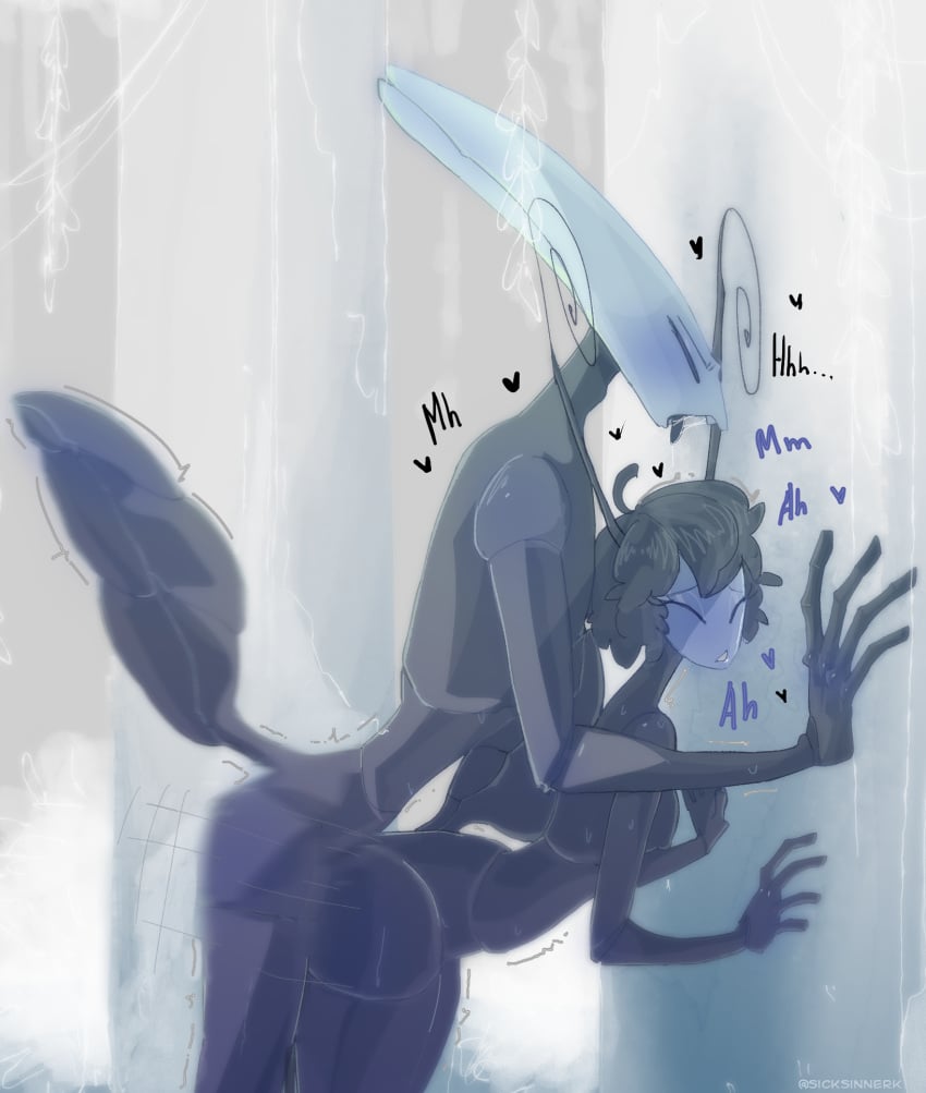 detailed_background female female_penetrated from_behind from_behind_position hollow_knight hollow_knight_(character) implied_sex insect insects male male_penetrating_female oc original_character pure_vessel sicksinner_(artist) sneaky tagme