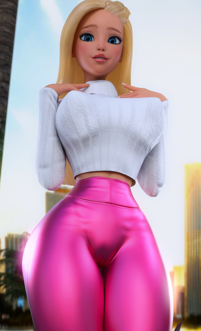 1girls 3d 3d_(artwork) barbara_millicent_roberts barbie:_life_in_the_dreamhouse barbie_(franchise) bimbo blonde_hair female_only looking_at_viewer nipple_bulge pussy_lips ruidx tagme