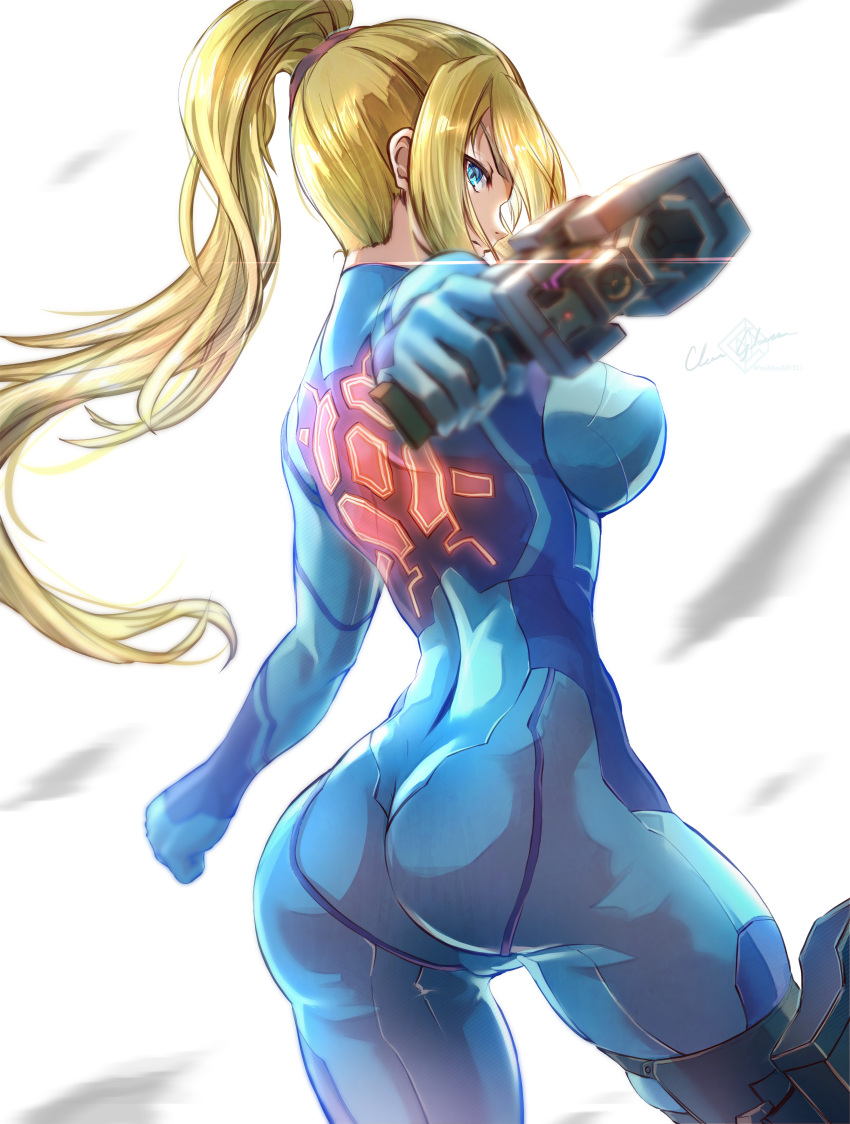 ass ass_focus clear_glass_(mildmild1311) female female_only metroid nintendo samus_aran sideboob solo tagme zero_suit zero_suit_samus