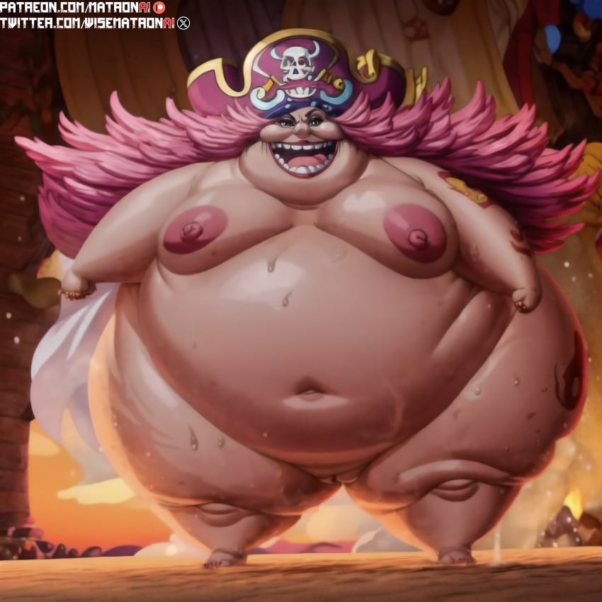 4k ai_generated anime areolae bbw big_belly big_breasts big_mom charlotte_linlin fat fat_woman female female_only gigantic_belly highres huge_hips large_breasts looking_at_viewer matronai_(artist) mature mature_female mature_woman nipples nude nude_female obese obese_female one_piece patreon patreon_username pink_hair pinup pussy smile ssbbw stable_diffusion sweat thick thick_thighs twitter_username ugly_bitch ugly_woman wide_hips