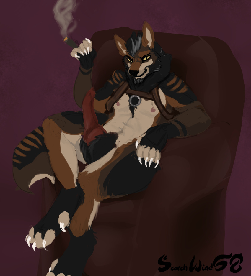 absurd_res anthro canid canine canis casual_nudity cigar hi_res male male_only mammal scorchwind58 smoking solo wolf