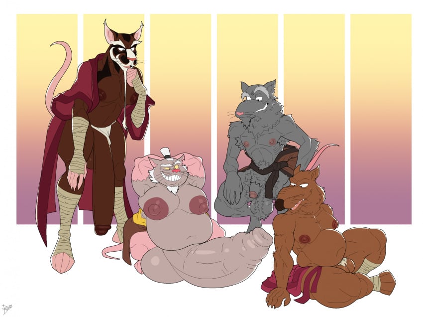 4boys 4kids_entertainment anthro balls belly big_balls big_penis bobthetanuki brown_body brown_fur cbs_(broadcasting_company) crossover elder elderly_anthro elderly_male fur genitals grey_body grey_fur group hi_res huge_balls huge_cock huge_pecs hyper hyper_genitalia hyper_penis male male/male male_only mammal master_splinter moobs murid murine nickelodeon old old_man older penis rat rise_of_the_teenage_mutant_ninja_turtles rodent teenage_mutant_ninja_turtles tmnt_1987 tmnt_2012