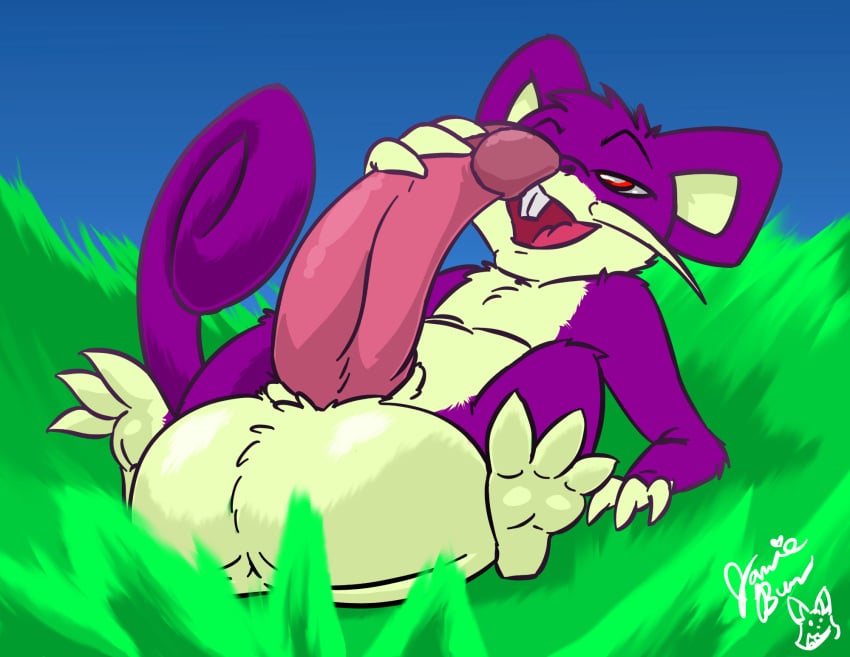 balls big_balls big_penis ev1lp1nk1 generation_1_pokemon genitals hi_res huge_balls huge_cock hyper hyper_balls hyper_genitalia hyper_penis jamie_bun_(artist) lying male nintendo on_back penis pokemon pokemon_(species) rattata solo