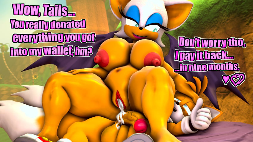 3d 3d_model after_sex anthro big_penis cum cum_in_pussy cum_inside dialogue furry implied_impregnation mobian mobian_(species) mobian_bat naked_female naked_male reverse_cowgirl_position rouge_the_bat sarahdellen sega sfm sonic_(series) sonic_adventure_2 sonic_the_hedgehog_(series) source_filmmaker tails tails_the_fox