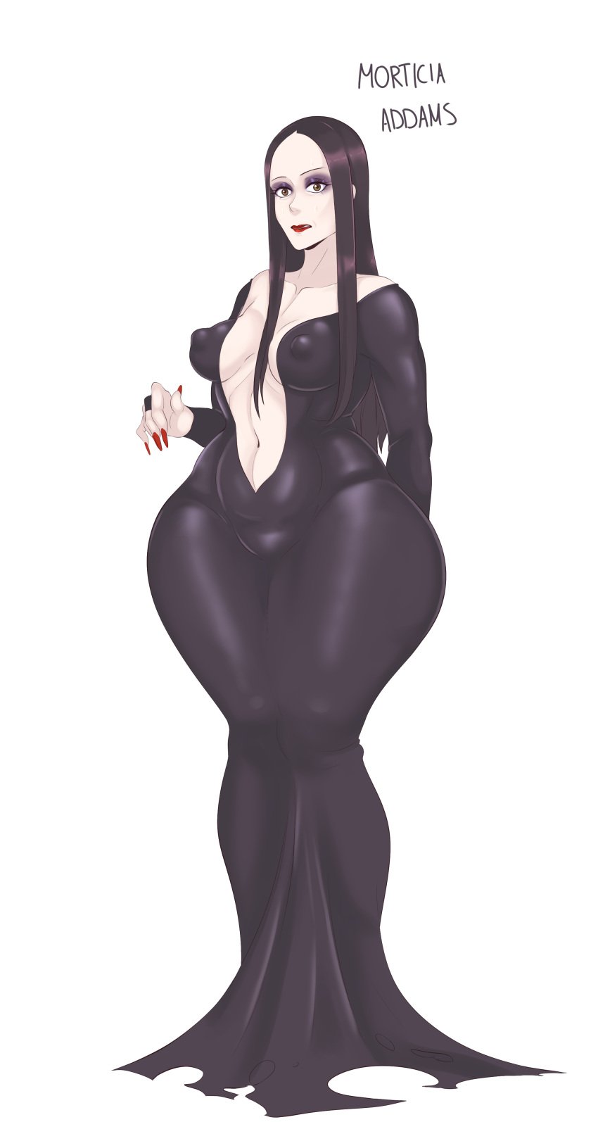 goth huge_ass milf morticia_addams nervous sunnysundown the_addams_family thick_thighs white_background wide_hips