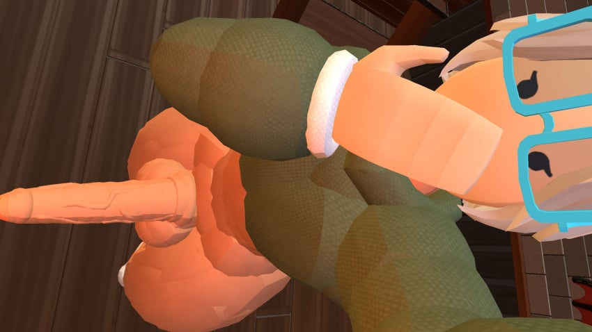 1boy 3d cat_ears covering_mouth femboy glasses huge_cock hung_trap plump rec_room recroom recroom-nsfw thick thick_thighs vr white_hair