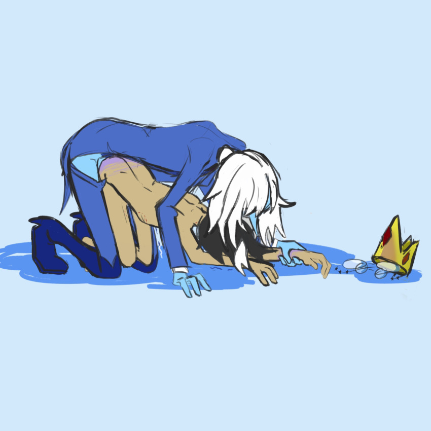 adventure_time anal blue_skin brown_hair crown doggy_style fionna_and_cake glasses selfcest simon_petrikov size_difference white_hair winter_king yaoi