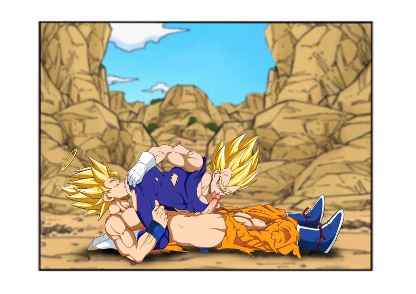 balls blowjob boner dragon_ball dragon_ball_z eating_ass erection gay halo majin_mark majinbuusama male male_only muscular penis ripped_clothing saiyan son_goku super_saiyan vegeta yellow_hair