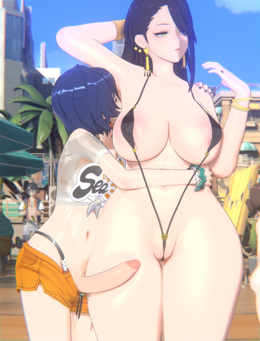 1futa 1girls 3d arm_up armpit_fetish armpit_sniffing armpits barely_clothed beach belle_(summer_skies)_(zenless_zone_zero) belle_(zenless_zone_zero) big_breasts bikini bracelet breasts bucket_hat deskt3d earring emotionless exhibitionism face_in_armpit femdom futa_with_female futanari grabbing grabbing_shoulder grabbing_waist hoyoverse ignoring looking_away nail_polish navel npc_(genshin_impact) npc_(zenless_zone_zero) official_alternate_costume pants_pulled_down penis_on_thigh penis_out penis_rubbing sarah_(zenless_zone_zero) shorts sling_bikini string_bikini tagme thick_thighs voluptuous wide_hips wise_(peaceful_waves)_(zenless_zone_zero) wise_(zenless_zone_zero) zenless_zone_zero