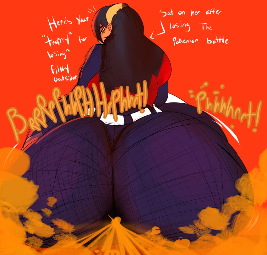 2girls ass_on_face big_ass big_booty big_butt black_hair brown_hair carmine carmine_(pokemon) dumptruck_butt english_text enormous_butt facesitting fart fart_cloud fart_fetish farting farting_at_viewer farting_in_face farting_on_face hairband juliana_(pokemon) looking_back melissaalli mole mole_under_eye multiple_girls nintendo orange_eyes pokemon pokemon_sv rear_view smelly_butt stinky text yoshizilla yuri