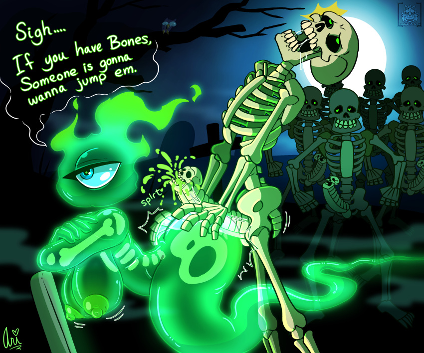 <3_eyes 1_eye absurd_res animated_skeleton anterior_nasal_aperture ass ass_grab assjob bodily_fluids bone breasts butt butt_grab buttjob colored_cum cum cumshot dialogue ejaculation english_text erection female genital_fluids genitals ghost green_body green_butt green_cum green_nipples group half-closed_eyes hand_on_butt heart hi_res hot_dogging hotdogging humanoid ladywitchfox male male/female moon narrowed_eyes nipples open_mouth orgasm penis penis_with_face saliva sex skeleton sound_effects spirit standing teeth text undead unusual_anatomy unusual_bodily_fluids unusual_cum unusual_genital_fluids unusual_genitalia unusual_penis