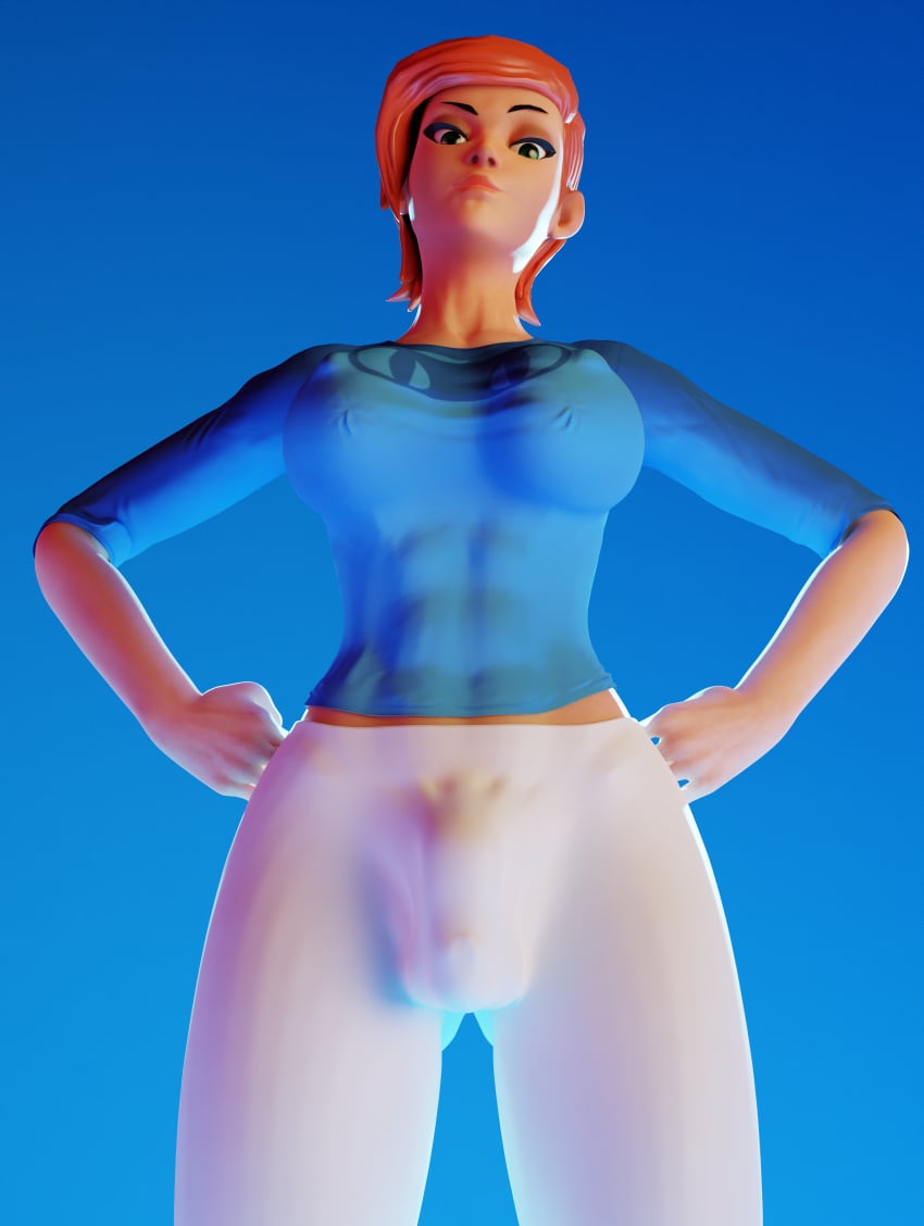 3d abs ben_10 bulge bulge_through_clothing futa_only futanari gwen_tennyson looking_at_viewer low-angle_view manufatura self_upload small_penis tagme