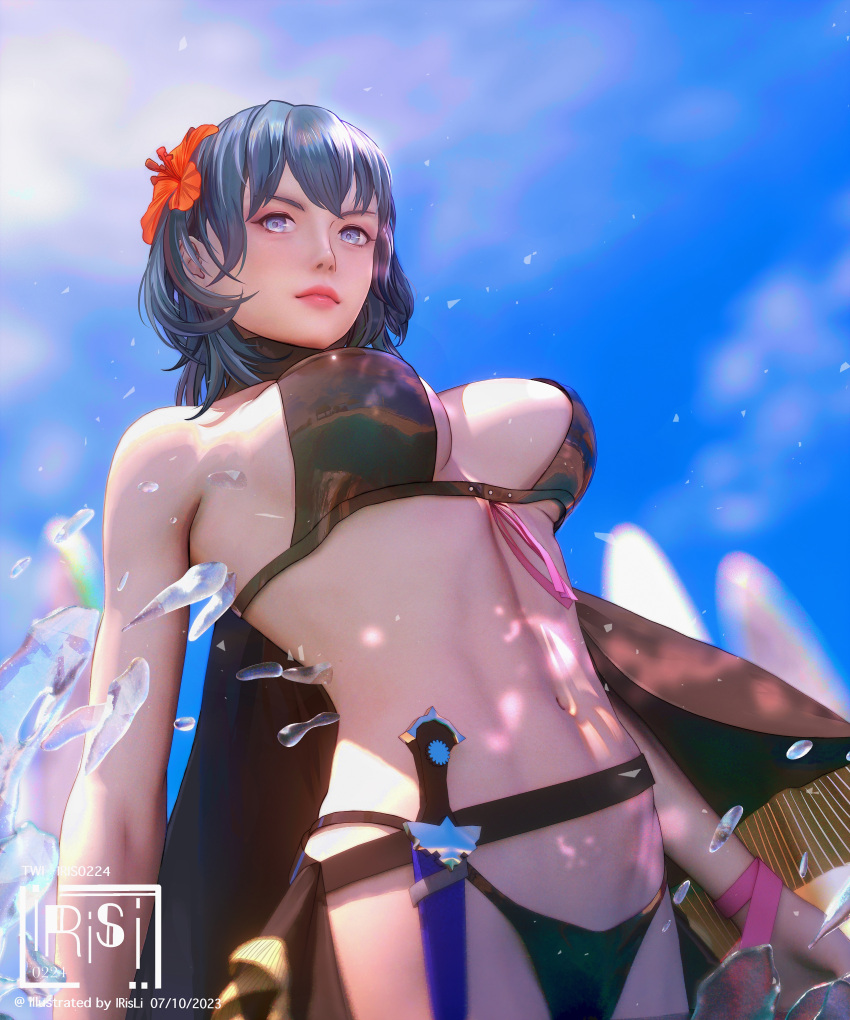 alternate_costume black_bikini black_swimsuit breasts byleth_(female)_(summer)_(fire_emblem) byleth_(fire_emblem) byleth_(fire_emblem)_(female) female female_only fire_emblem fire_emblem:_three_houses fire_emblem_heroes irisl nintendo official_alternate_costume solo swimsuit