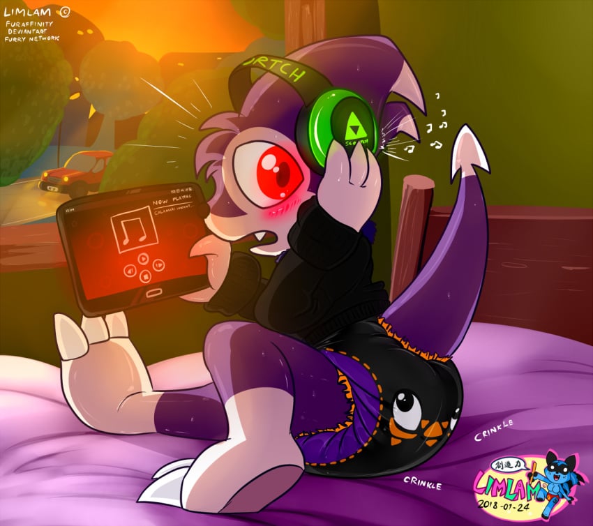 bed diaper embarrassed headphones impmon limlam living_diaper surprised tablet