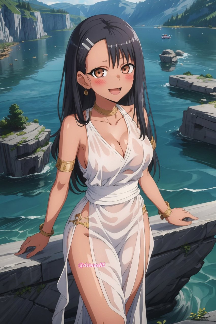 1girls ai_generated big_breasts black_hair breasts brown_eyes clothed clothing deinacht female female_focus female_only hayase_nagatoro hi_res highres long_hair looking_at_viewer partially_clothed please_don't_bully_me,_nagatoro revealing_clothes simple_background solo solo_female tan tan-skinned_female tan_body tan_skin tanned tanned_female